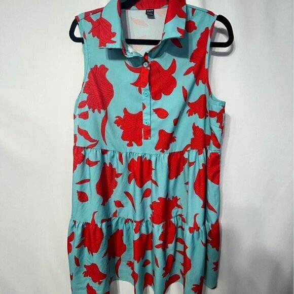 Woman’s ruffle hem sleeveless sundress. Teal/red. Size XL (12). New! - Picture 2 of 12